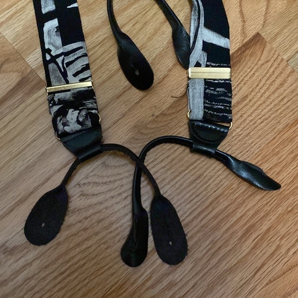 Black & White Suspenders gold tone hardware Mens Abstract print silky soft feel - Picture 2 of 5
